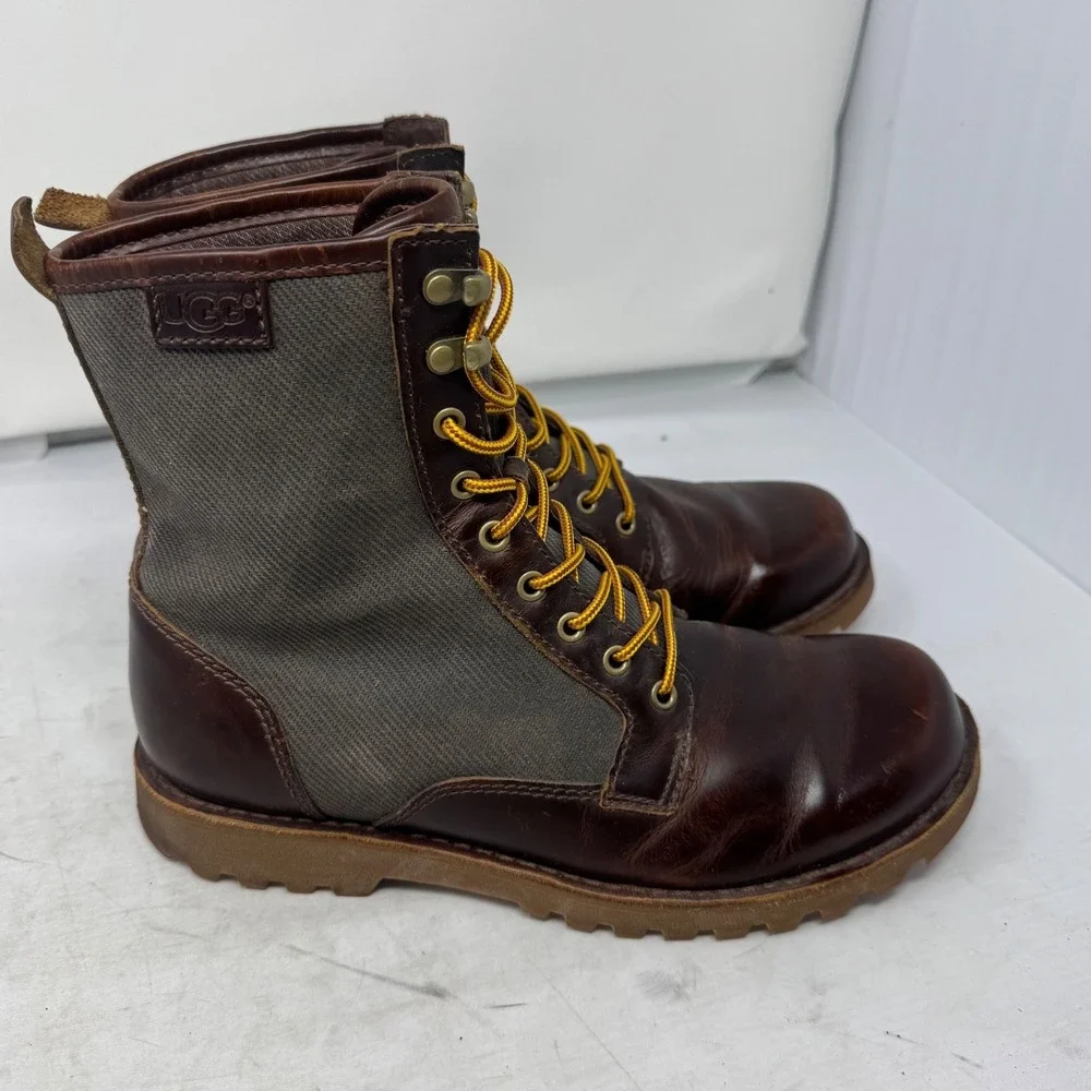 🔥UGG‎ Australia🚨 Butte Men's Brown Leather Canvas Combat Boots Size 7Women-8.5